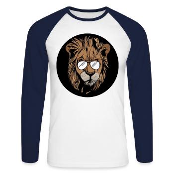 Lion with glasses - Unisex Long Sleeve Baseball T-Shirt - white/navy - Front - Nik (191cm)