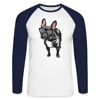 French bulldog - Unisex Long Sleeve Baseball T-Shirt - white/navy - Front - Nik (191cm)