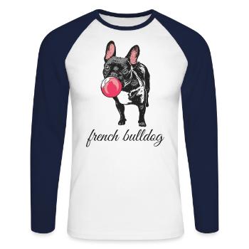 french bulldog french bulldog with chewing gum - Unisex Long Sleeve Baseball T-Shirt - white/navy - Front - Nik (191cm)