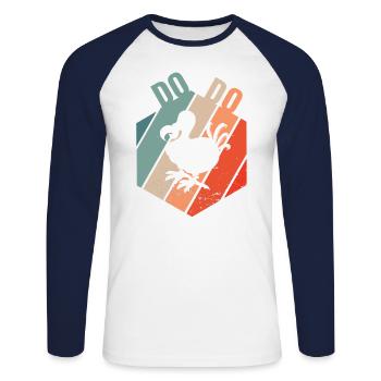 DODO Ice Age dinosaur retro - Unisex Long Sleeve Baseball T-Shirt - white/navy - Front - Nik (191cm)
