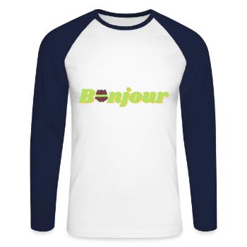 Bonjour Macaron Bear - Unisex Long Sleeve Baseball T-Shirt - white/navy - Front - Nik (191cm)