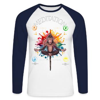 Meditation Monkey - Structure of Existence - Unisex Baseballshirt langarm - Weiß/Navy - Vorne - Nik (191cm)