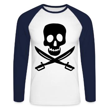 pirate - Unisex Long Sleeve Baseball T-Shirt - white/navy - Front - Nik (191cm)
