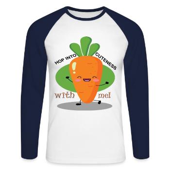 « Saute dans la mignonnerie avec moi ! » - T-shirt baseball manches longues Homme - blanc/marine - Devant - Nik (191cm)