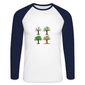 SAISON arbres - T-shirt baseball manches longues Homme - blanc/marine - Devant - Nik (191cm)