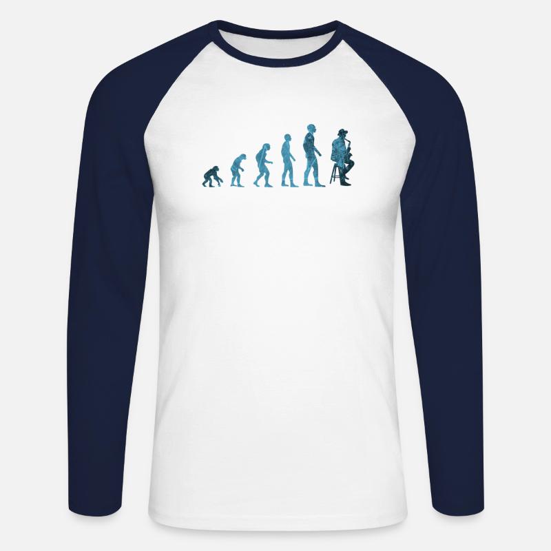 Evolution saxophone - Unisex Long Sleeve Baseball T-Shirt - white/navy