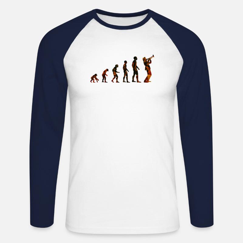 Evolution des trompetenspielers Jazz - Unisex Baseballshirt langarm - Weiß/Navy