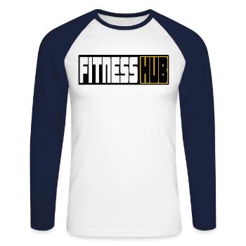 Hub de remise en forme - T-shirt baseball manches longues Homme - blanc/marine - Devant - Nik (191cm)