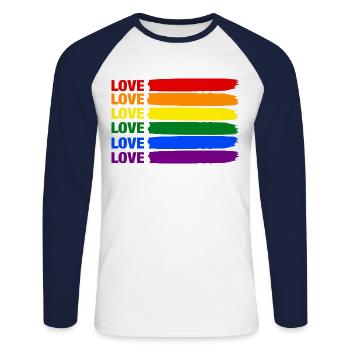 Pride LGBT Gay Rainbow LGBTQ Love CSD Gift - Unisex Long Sleeve Baseball T-Shirt - white/navy - Front - Nik (191cm)