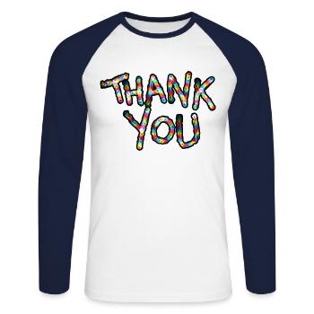 Merci - T-shirt baseball manches longues Homme - blanc/marine - Devant - Nik (191cm)
