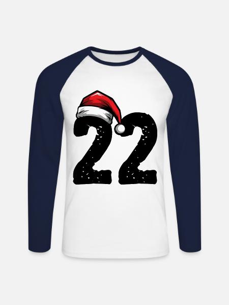 22 Numéro Noël - T-shirt baseball manches longues Homme - blanc/marine