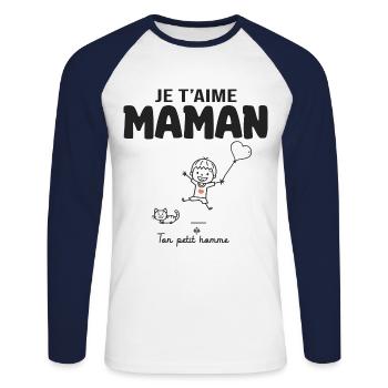 je t aime maman cadeau maman garçon fête des mères - T-shirt baseball manches longues Homme - blanc/marine - Devant - Nik (191cm)