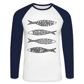 Sardines - T-shirt baseball manches longues Homme - blanc/marine - Devant - Nik (191cm)