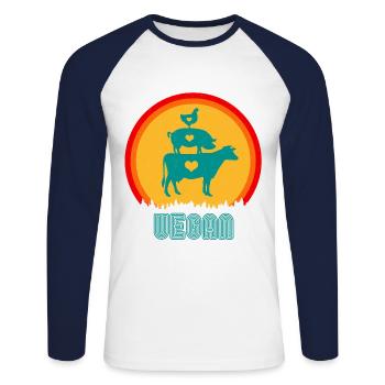 Vegan vegan vegan oldschool - T-shirt baseball manches longues Homme - blanc/marine - Devant - Nik (191cm)