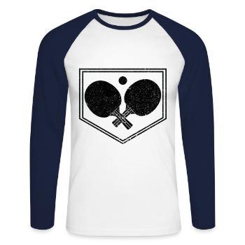 Table de ping-ping-mong - T-shirt baseball manches longues Homme - blanc/marine - Devant - Nik (191cm)