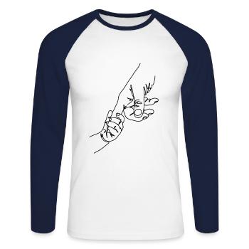 Child holds parents with finger (in black) - Unisex Long Sleeve Baseball T-Shirt - white/navy - Front - Nik (191cm)