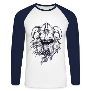 Drôle de Viking tête Germane Nordique Sage - T-shirt baseball manches longues Homme - blanc/marine - Devant - Nik (191cm)