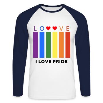 J’adore le T-shirt coloré Pride pour les événements LGBT - T-shirt baseball manches longues Homme - blanc/marine - Devant - Nik (191cm)