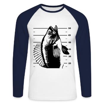 LetzterWurf Big Barsch Anglerschirt - Unisex Baseballshirt langarm - Weiß/Navy - Vorne - Nik (191cm)