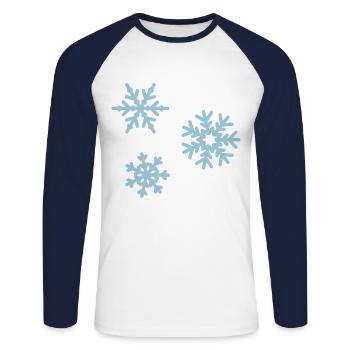 Cristaux de glace flocons de neige étoiles neige d'hiver - T-shirt baseball manches longues Homme - blanc/marine - Devant - Nik (191cm)