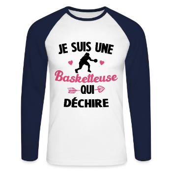 Je suis une basketteuse Qui Déchire Cadeau humour - T-shirt baseball manches longues Homme - blanc/marine - Devant - Nik (191cm)