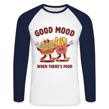 Gute Laune, wenn es Essen gibt - Unisex Baseballshirt langarm - Weiß/Navy - Vorne - Nik (191cm)