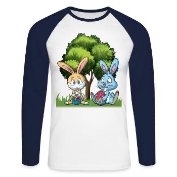 Pâques Pâques Pâques - T-shirt baseball manches longues Homme - blanc/marine - Devant - Nik (191cm)