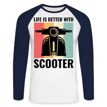 Roller Fahrer Roller Motorrad Vintage Retro - Unisex Baseballshirt langarm - Weiß/Navy - Vorne - Nik (191cm)