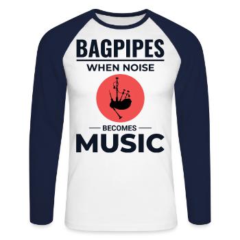 Instrument de joueur de cornemuse Musique écossaise - T-shirt baseball manches longues Homme - blanc/marine - Devant - Nik (191cm)