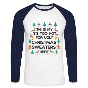 Pull de Noël - T-shirt baseball manches longues Homme - blanc/marine - Devant - Nik (191cm)
