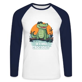 Lustiges Krokodil - Dans un moment crocodile - T-shirt baseball manches longues Homme - blanc/marine - Devant - Nik (191cm)