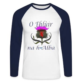 Flower of Scotland wild thistle Alba heritage - Unisex Long Sleeve Baseball T-Shirt - white/navy - Front - Nik (191cm)
