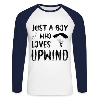 Just A Boy Who Loves Upwind Paraglider Parachute S - Unisex Baseballshirt langarm - Weiß/Navy - Vorne - Nik (191cm)