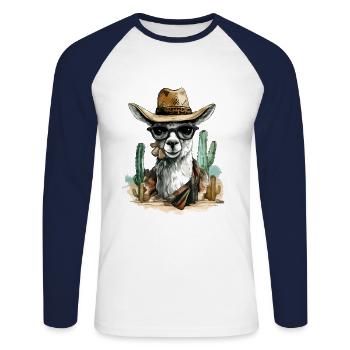 Jiko, der Cowboy-Lama - Unisex Baseballshirt langarm - Weiß/Navy - Vorne - Nik (191cm)