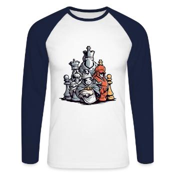 L'équipe de choc chess - T-shirt baseball manches longues Homme - blanc/marine - Devant - Nik (191cm)