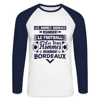 les vrais hommes regardent BORDEAUX club de foot - T-shirt baseball manches longues Homme - blanc/marine - Devant - Nik (191cm)