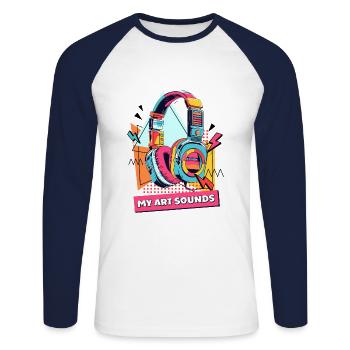 Artistic sound of PopArt headphones - Unisex Long Sleeve Baseball T-Shirt - white/navy - Front - Nik (191cm)