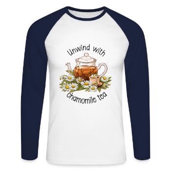 Entspannen Sie sich mit Kamillentee, Aquarell - Unisex Baseballshirt langarm - Weiß/Navy - Vorne - Nik (191cm)