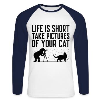 Chat Photographes Chat Amoureux Des Chats Photo - T-shirt baseball manches longues Homme - blanc/marine - Devant - Nik (191cm)
