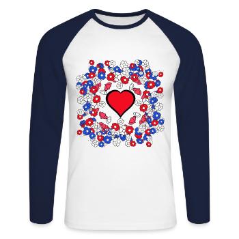 Fleurs d’été Coeur Fête des mères Coeurs de fleurs - T-shirt baseball manches longues Homme - blanc/marine - Devant - Nik (191cm)