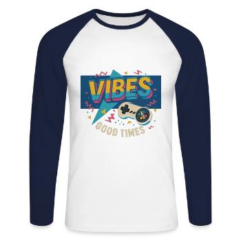 90s Vibes – Cartoon Retro Style - Unisex Long Sleeve Baseball T-Shirt - white/navy - Front - Nik (191cm)