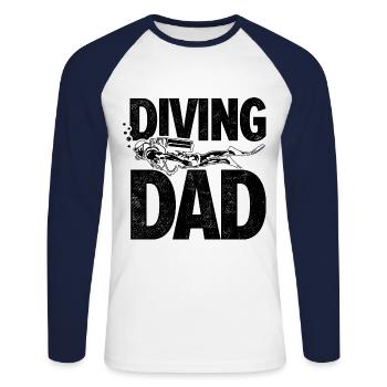 Diving Dad Scuba Diver Underwater Snorkeling Divin - Unisex Baseballshirt langarm - Weiß/Navy - Vorne - Nik (191cm)