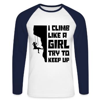 I Climb Like A Girl Try To Keep Up Bouldering Clim - Unisex Baseballshirt langarm - Weiß/Navy - Vorne - Nik (191cm)