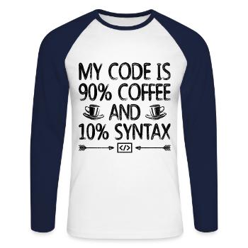 Café Codage Programmeur Codeur Développeur Nerd Coff - T-shirt baseball manches longues Homme - blanc/marine - Devant - Nik (191cm)