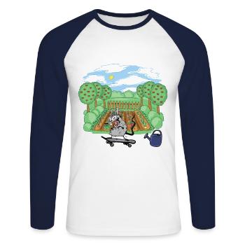 Jardin Rat Skater Skateboard Nature Pest - T-shirt baseball manches longues Homme - blanc/marine - Devant - Nik (191cm)
