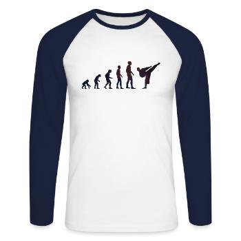 Evolution des Kampfsports Karate Judo Shirt - Unisex Baseballshirt langarm - Weiß/Navy - Vorne - Nik (191cm)