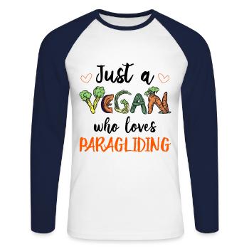Just A Vegan Who Loves Paragliding Paraglider Para - Unisex Baseballshirt langarm - Weiß/Navy - Vorne - Nik (191cm)