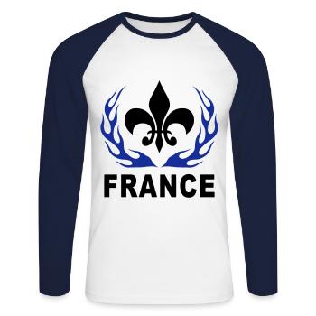 France Lys 01 - T-shirt baseball manches longues Homme - blanc/marine - Devant - Nik (191cm)