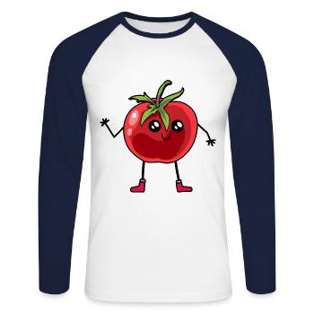 Tomate Tomaten Koch Köchin Köche - Unisex Baseballshirt langarm - Weiß/Navy - Vorne - Nik (191cm)