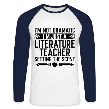 Professeur de littérature Professeur d’école Professeur drôle S - T-shirt baseball manches longues Homme - blanc/marine - Devant - Nik (191cm)